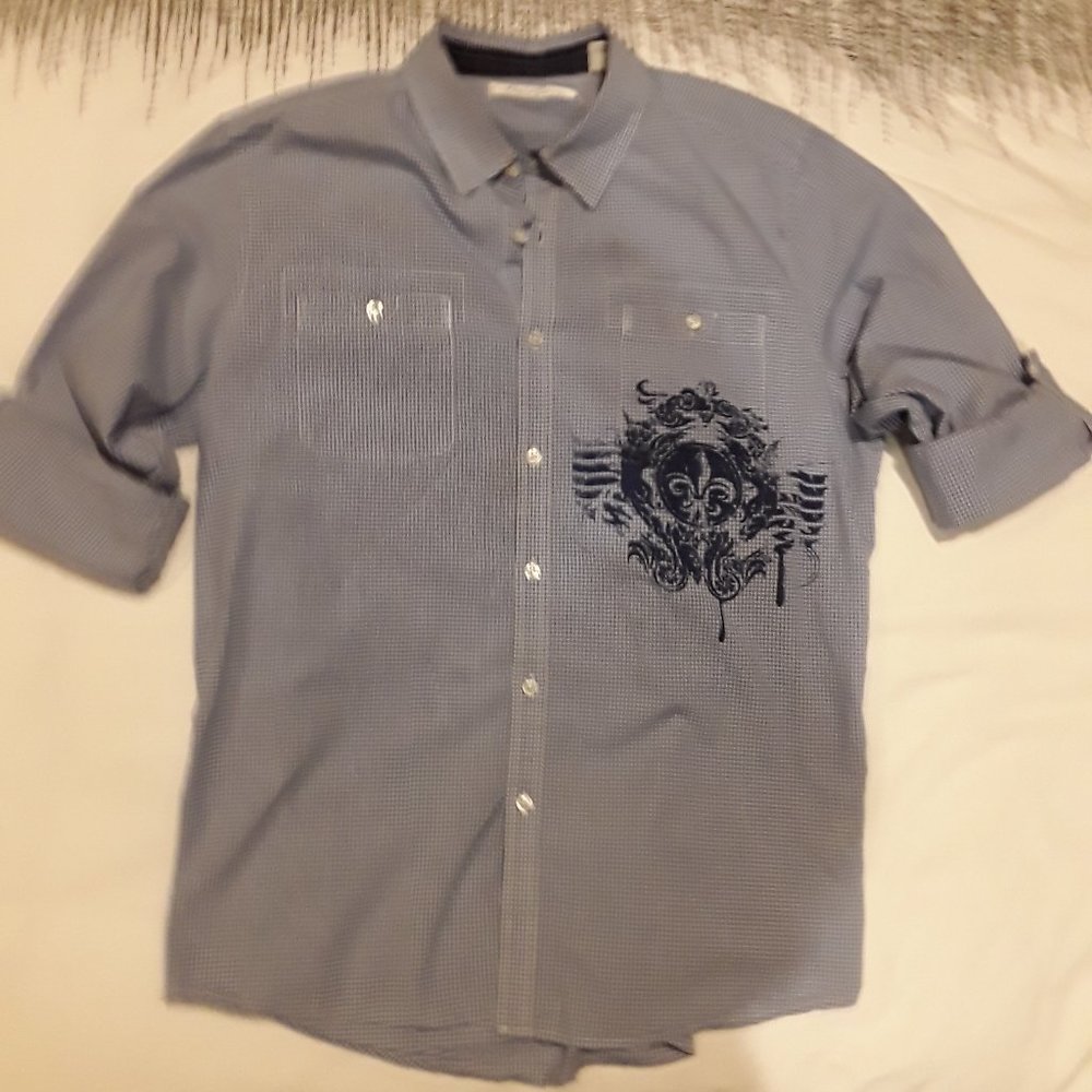 100% COTTON Navy Check Kenneth Cole Long Sleeved  Shirt